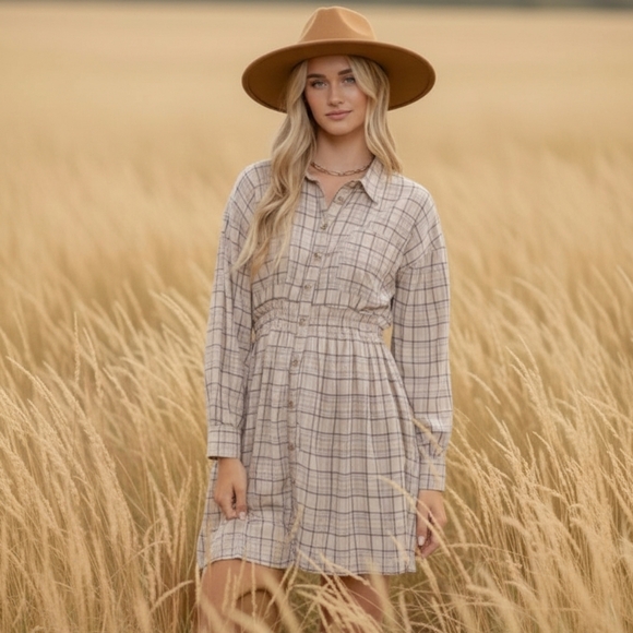 Anthropologie Dresses & Skirts - Anthropoligie Blue Pepper Plaid T-shirt Dress Size Medium